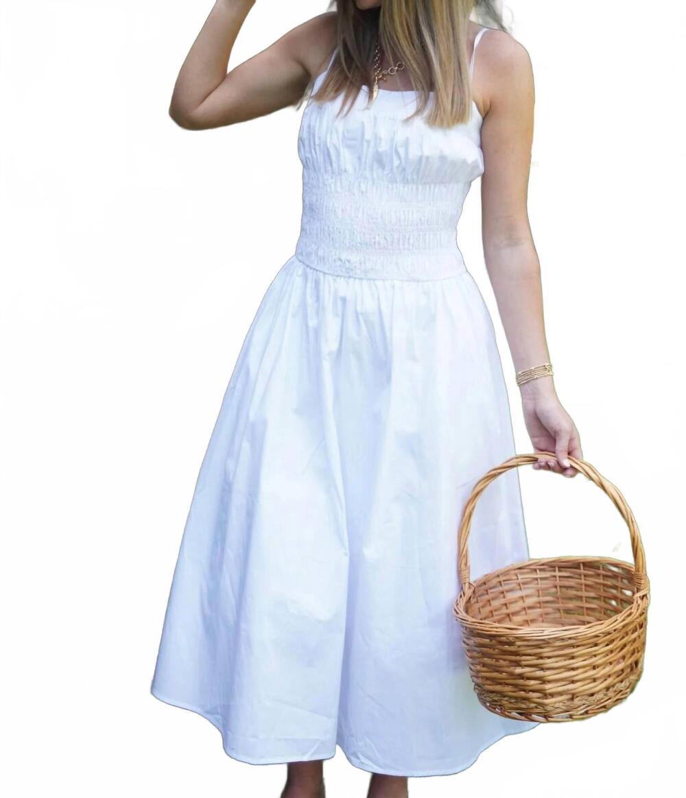 NEW HYFVE smocked midi dress in white